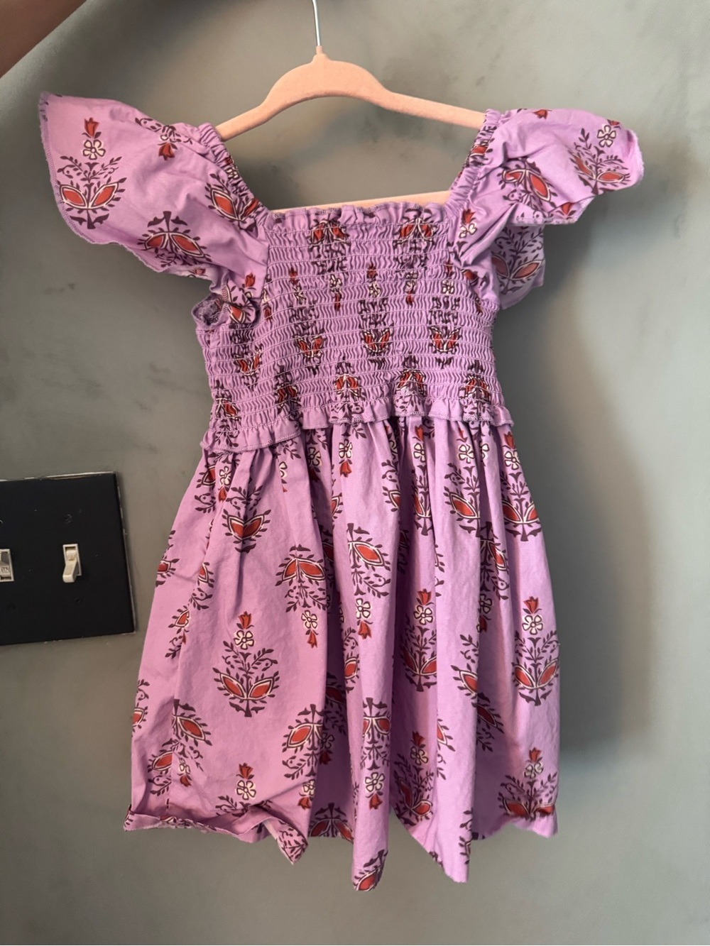 Tea Collection Lavender Floral Smocked Dress with Orange Accents